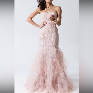 Jovani Pink Blush Strapless Ruffle Dress